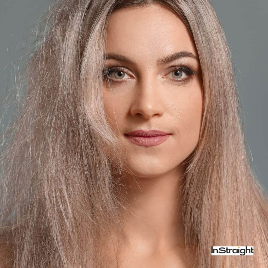 before and after brazilian blowout photo of a lady